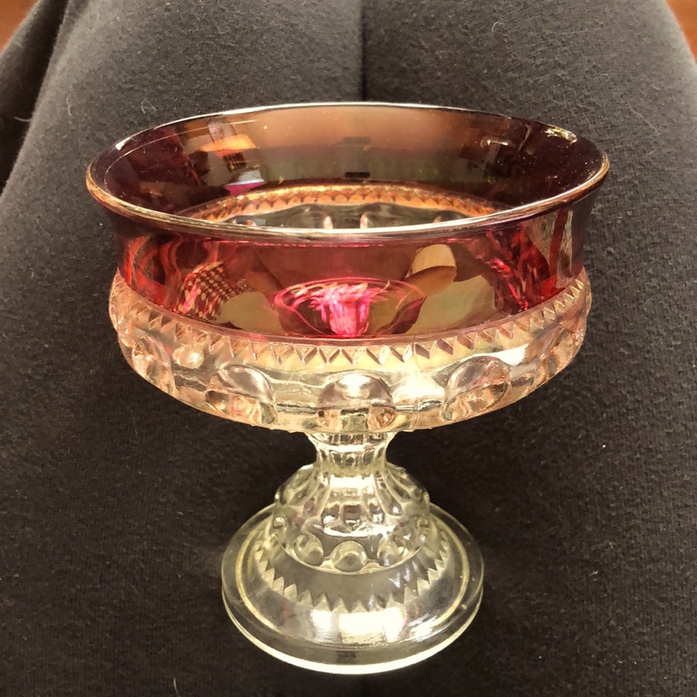 Vintage Kings Crown Ruby Red Glass Thumbprint Pedestal Candy Dish
